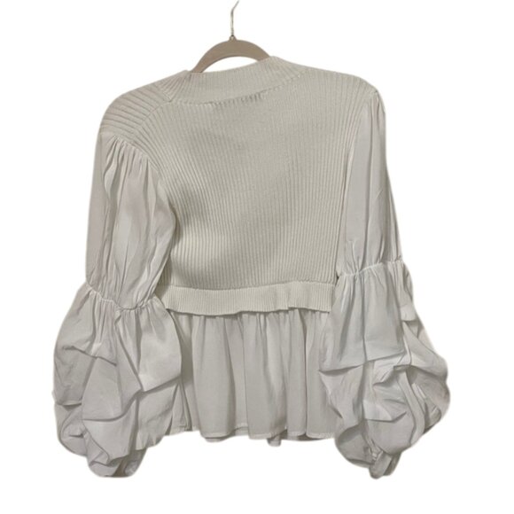 English Factory White Mixed Media Top Womens Size Small Puffy Sleeves - Picture 4 of 11